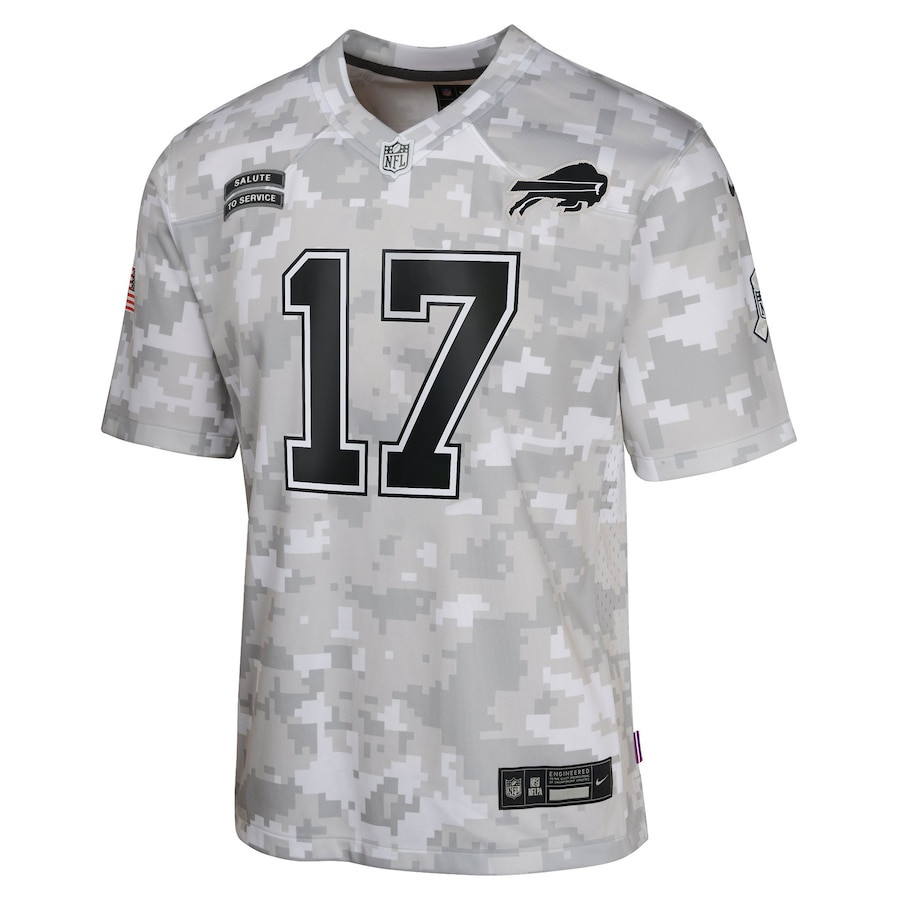 Josh Allen 17 Buffalo Bills 2024 Salute to Service Game Arctic Camo NFL Jersey Youth