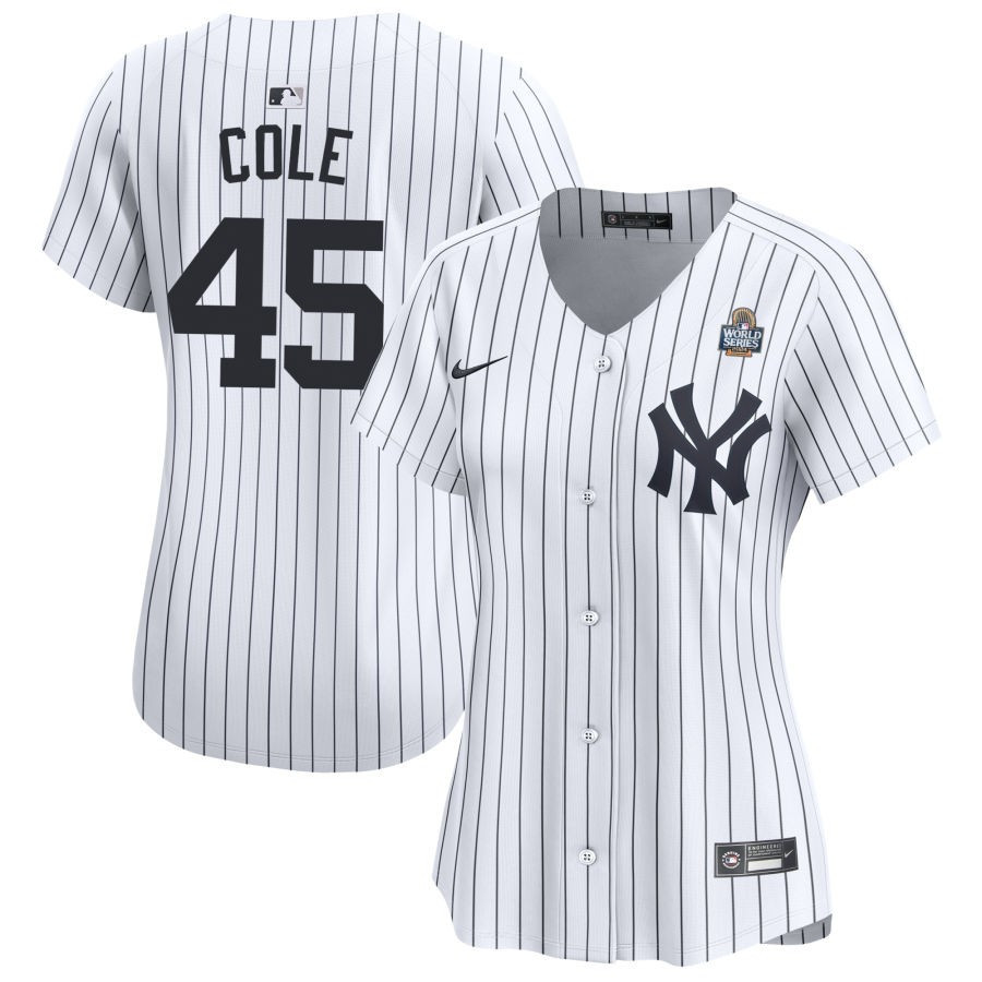 Gerrit Cole 45 New York Yankees 2024 World Series Home Limited White MLB Jersey Women's