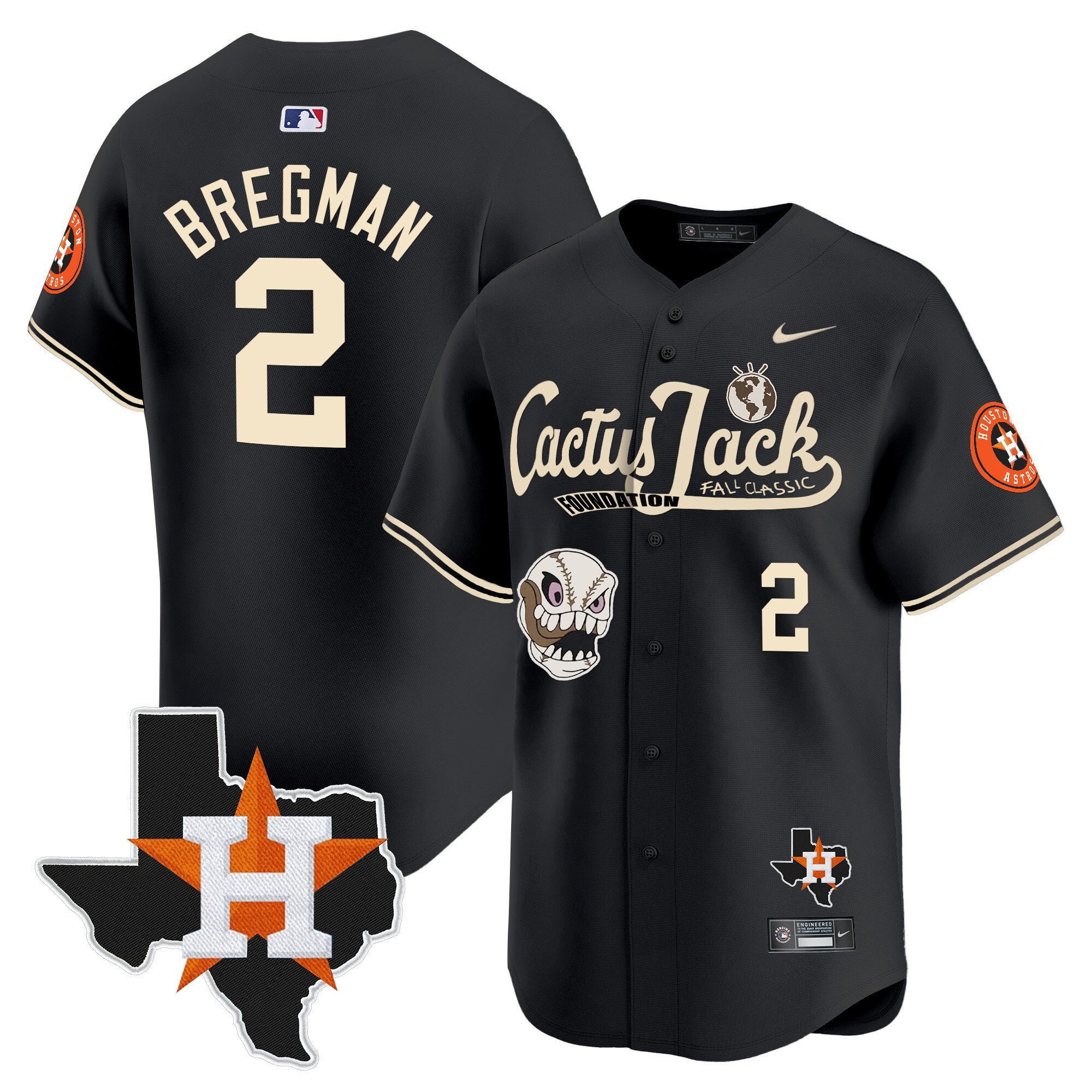 Alex Bregman 2 Houston Astros Cactus Jack Foundation Fall Classic Black Limited Men MLB Jersey Men's