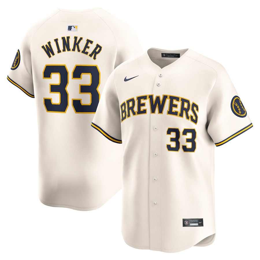 Jesse Winker 33 Milwaukee Brewers Home Limited Player Cream MLB Jersey Men's