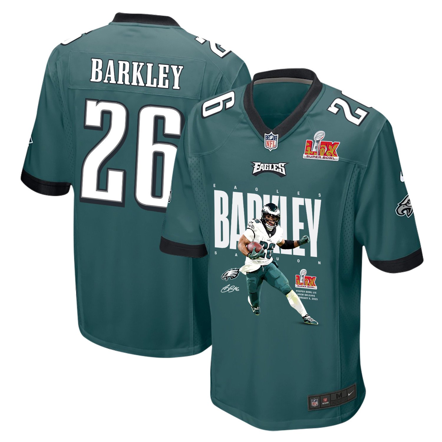 Saquon Barkley 26 Philadelphia Eagles Quon Solo' Game Midnight Green NFL Jersey Men's