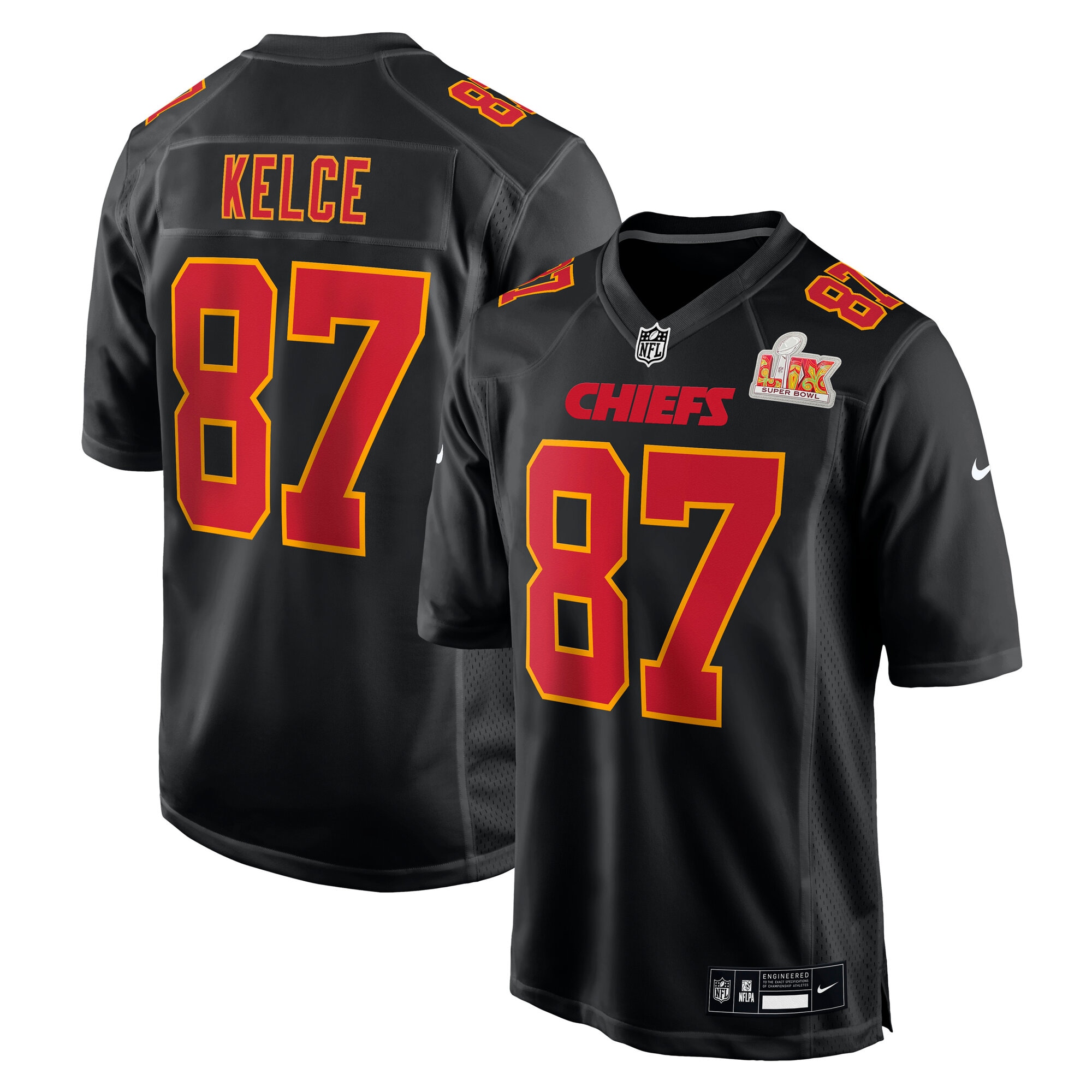 Kansas City Chiefs Travis Kelce Carbon Black Super Bowl LIX Fashion Game NFL Jersey Men's