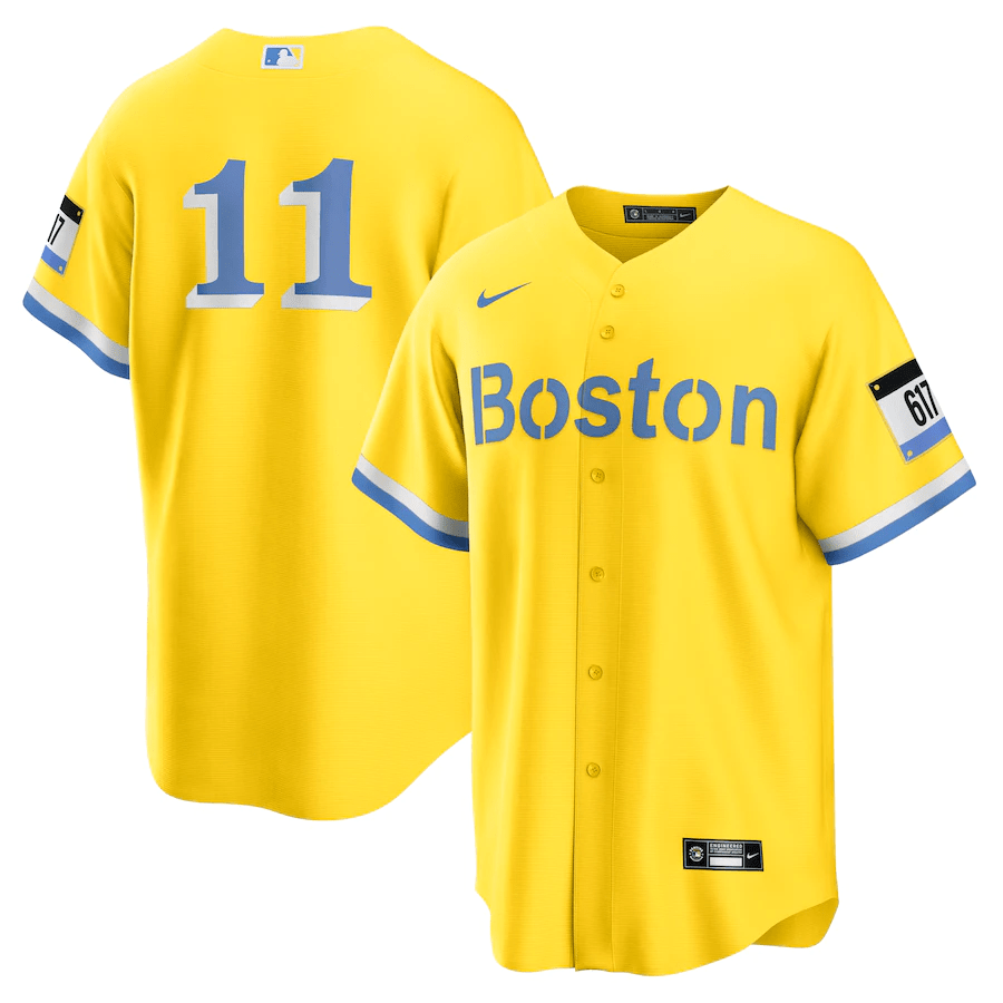 Rafael Devers 11 Boston Red Sox City Connect Gold/Light Blue MLB Jersey Men's