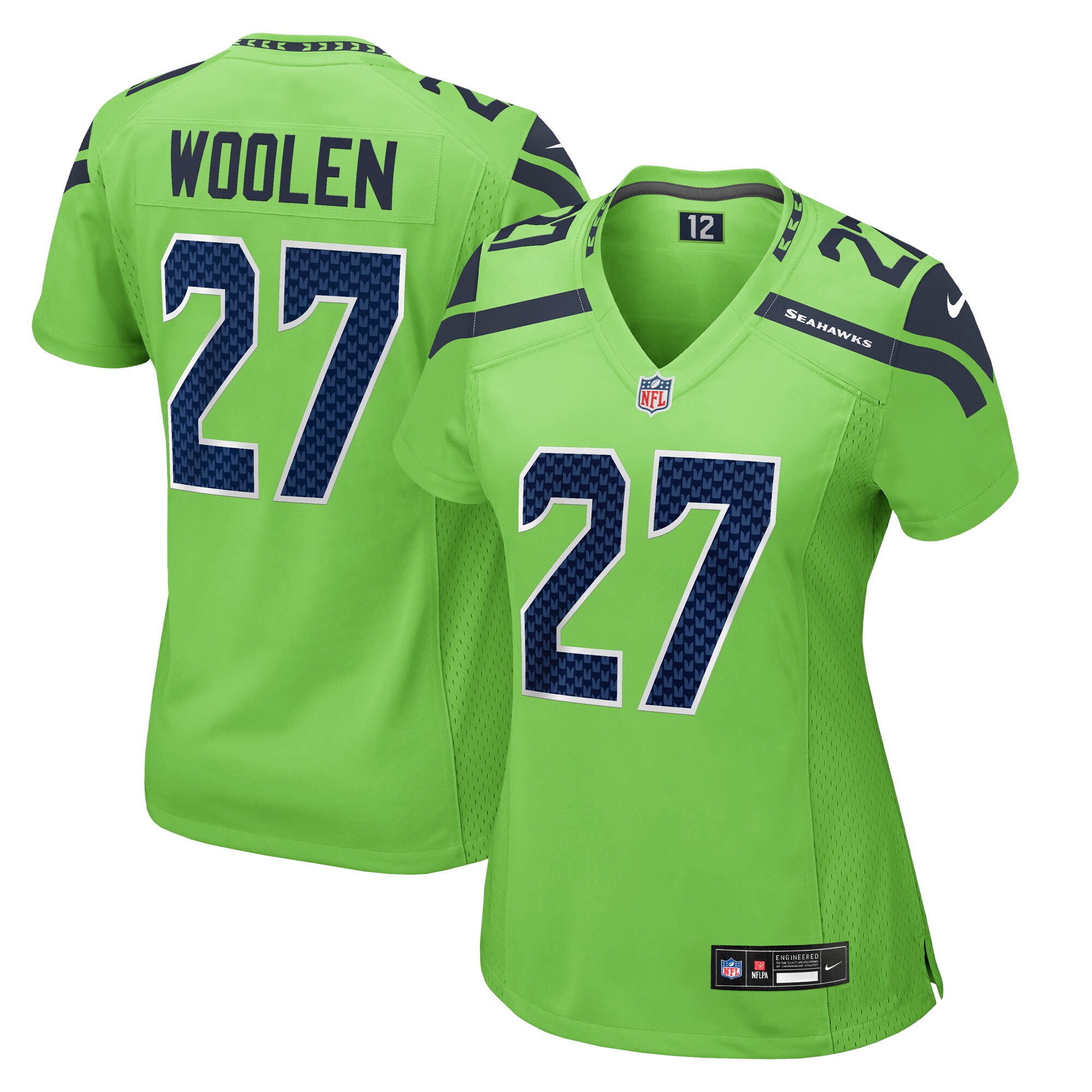 Seattle Seahawks Tariq Woolen Neon Green Game NFL Jersey Women's
