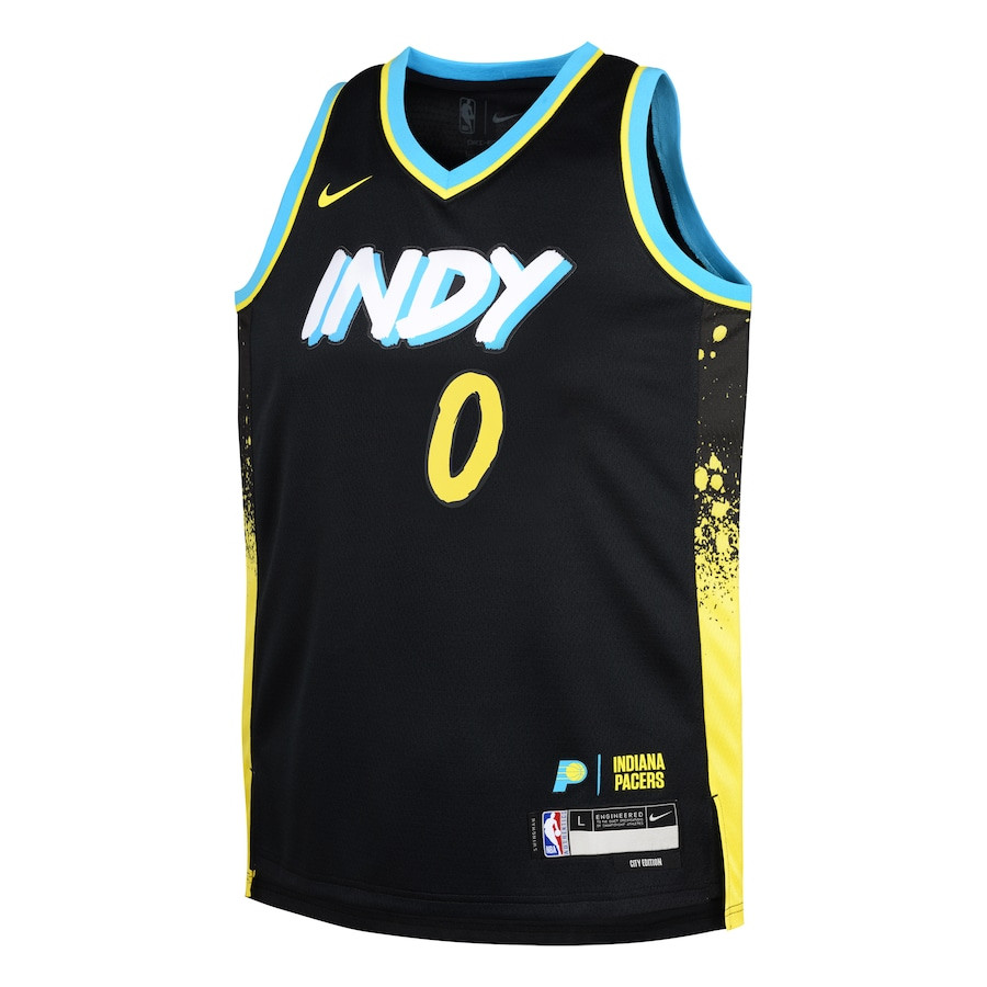 Tyrese Haliburton 0 Indiana Pacers 2023/24 City Edition Swingma Black NBA Jersey Youth