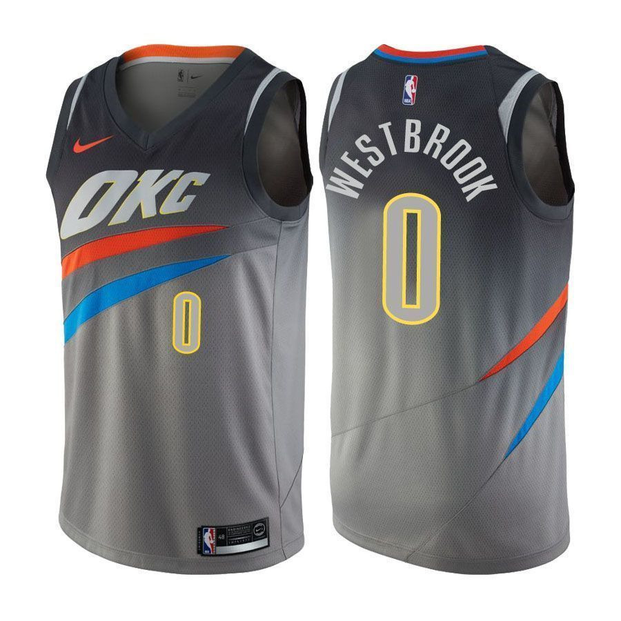 Thunder Russell Westbrook 0 City Edition Gray NBA Jersey Men's