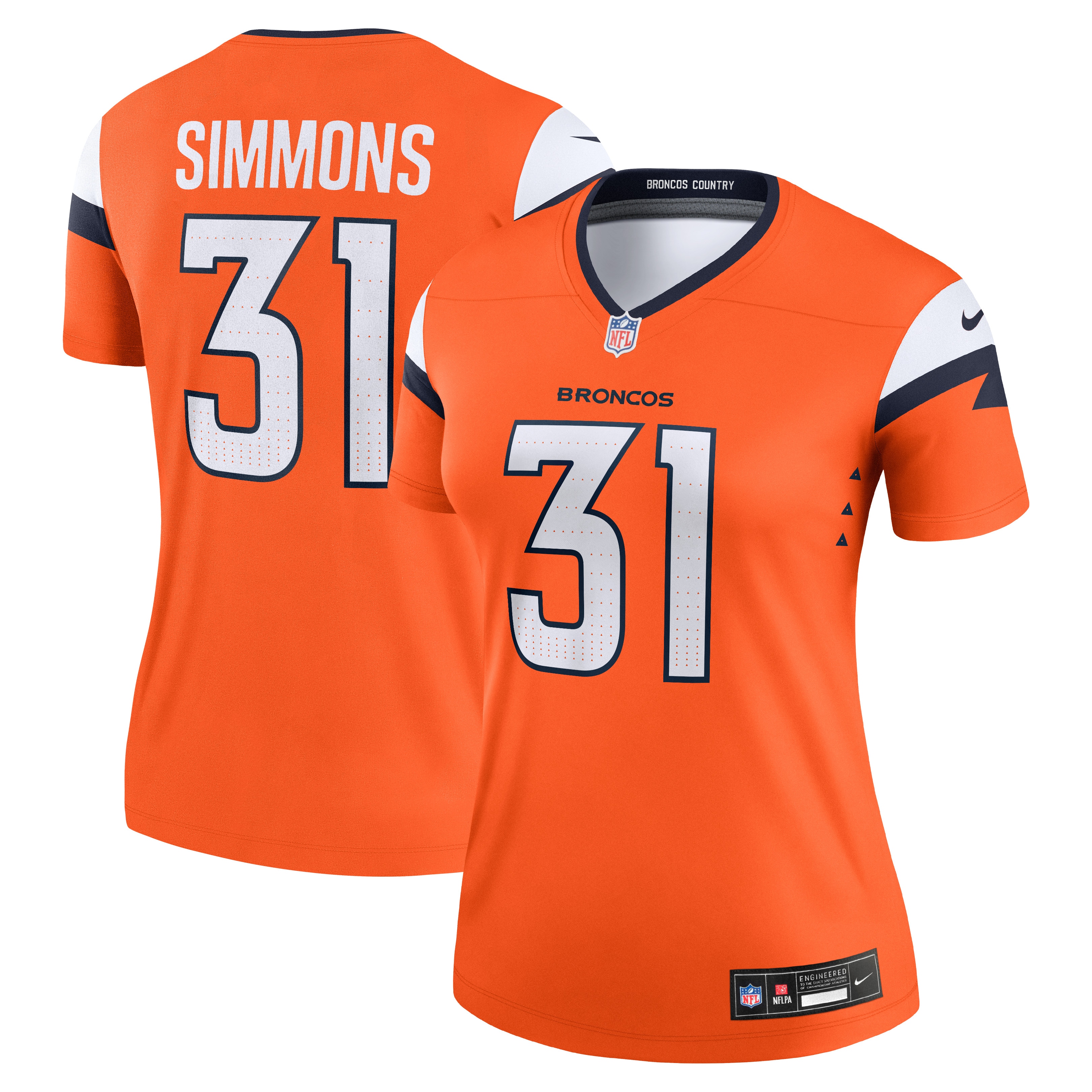 Denver Broncos Justin Simmons Orange Team Legend Player Performance Top NFL Jersey Women's