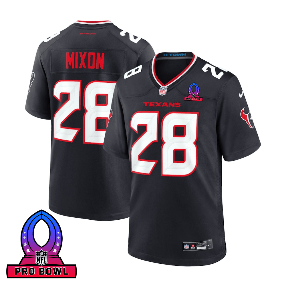 Joe Mixon 28 Houston Texans 2025 Pro Bowl Patch Game Navy NFL Jersey Men's