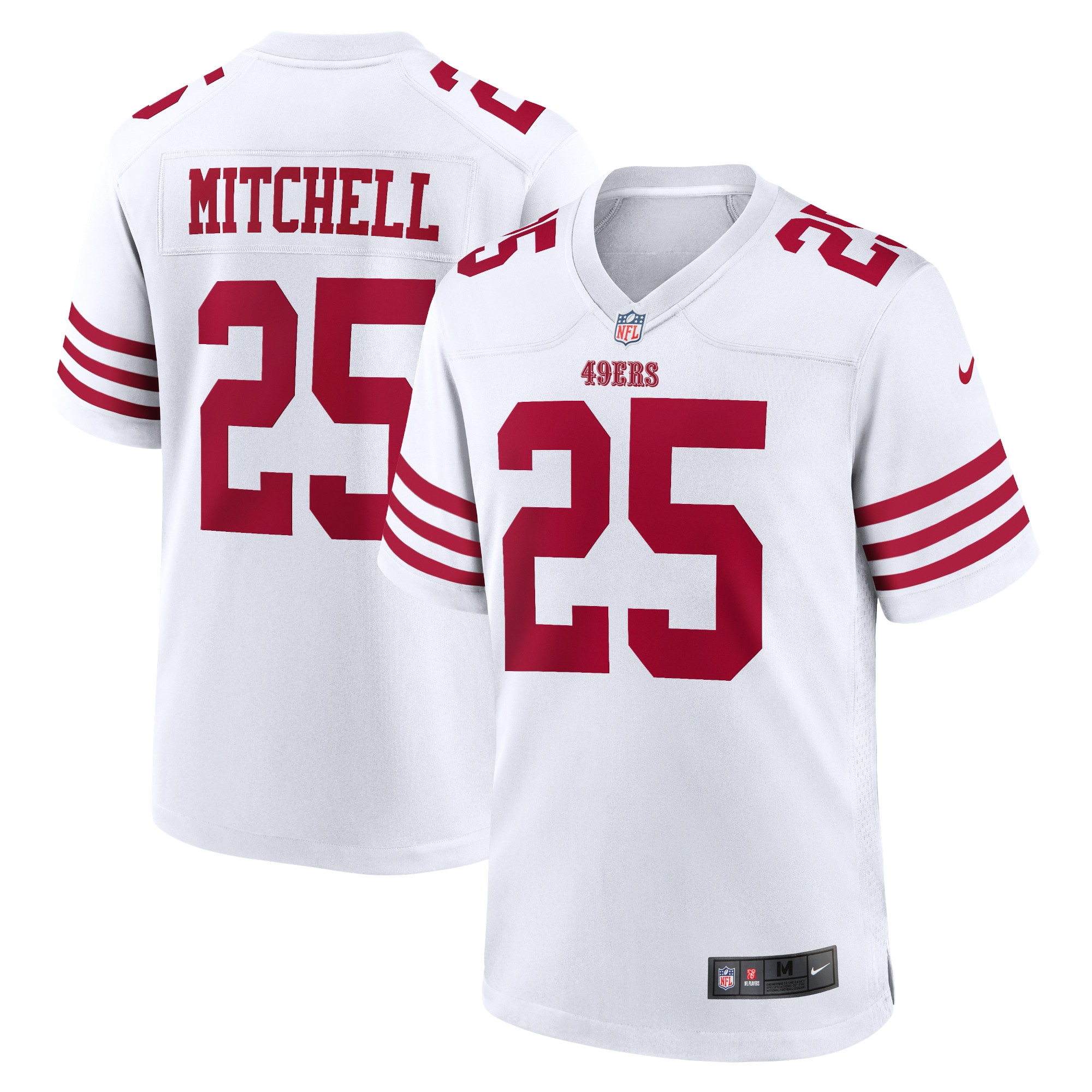 San Francisco 49ers Elijah Mitchell White Player Game NFL Jersey Men's