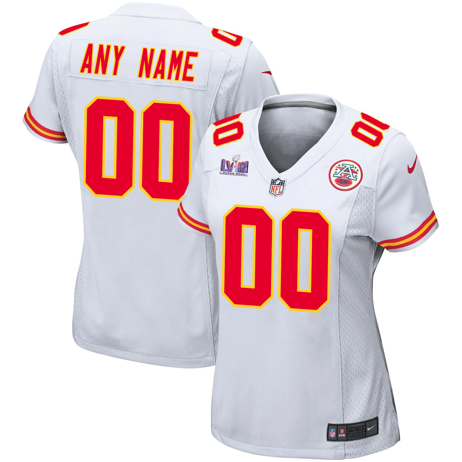 Kansas City Chiefs Super Bowl LVIII Patch Game Custom White NFL Jersey Women's