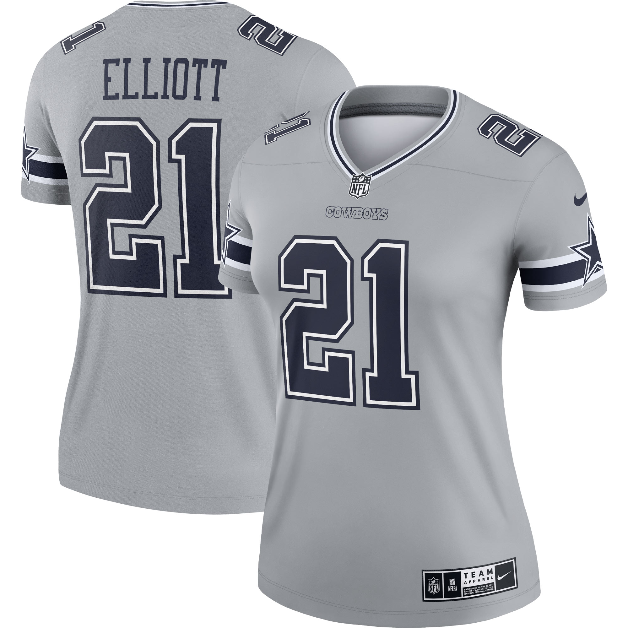 Dallas Cowboys Ezekiel Elliott Gray Inverted Legend Player Performance Top NFL Jersey Women's