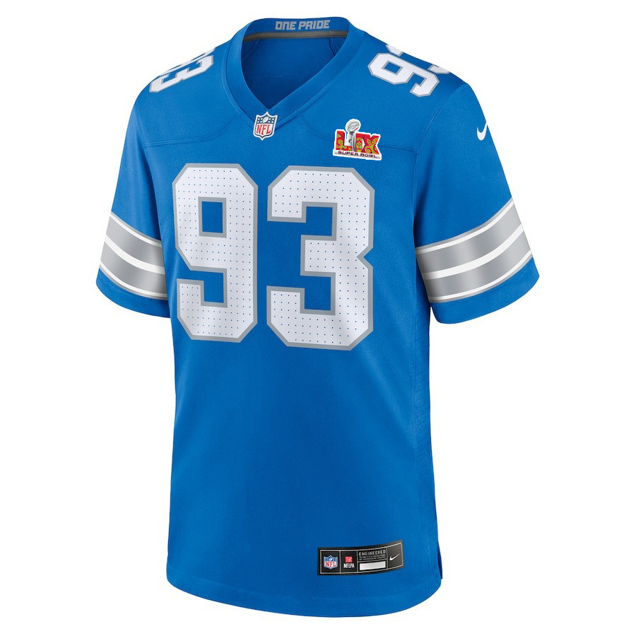 Josh Paschal #93 Detroit Lions Super Bowl LIX Blue NFL Jersey Youth