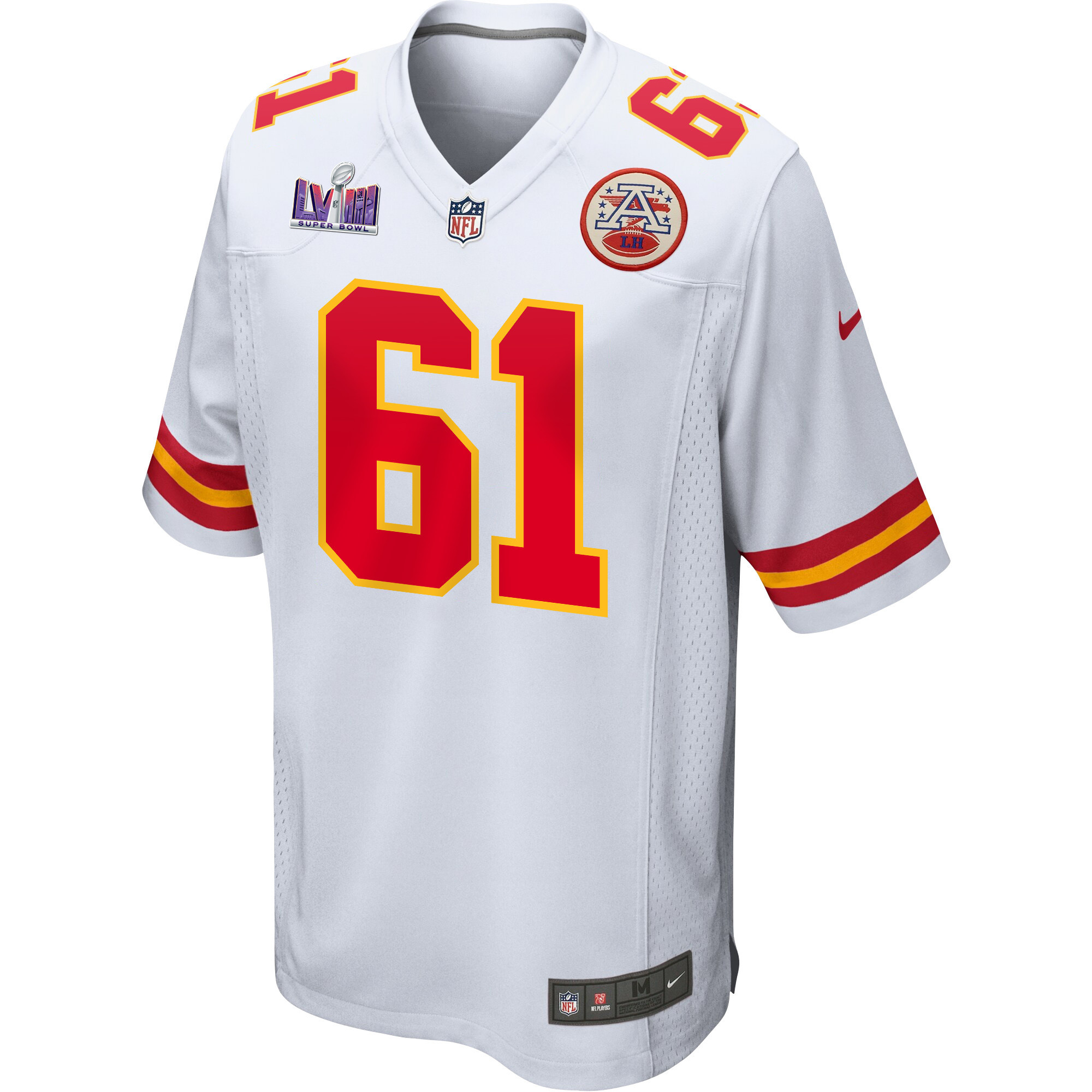 Austin Reiter 61 Kansas City Chiefs Super Bowl LVIII Patch Game White NFL Jersey Men's