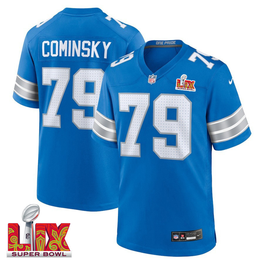 John Cominsky #79 Detroit Lions Super Bowl LIX Blue NFL Jersey Men's