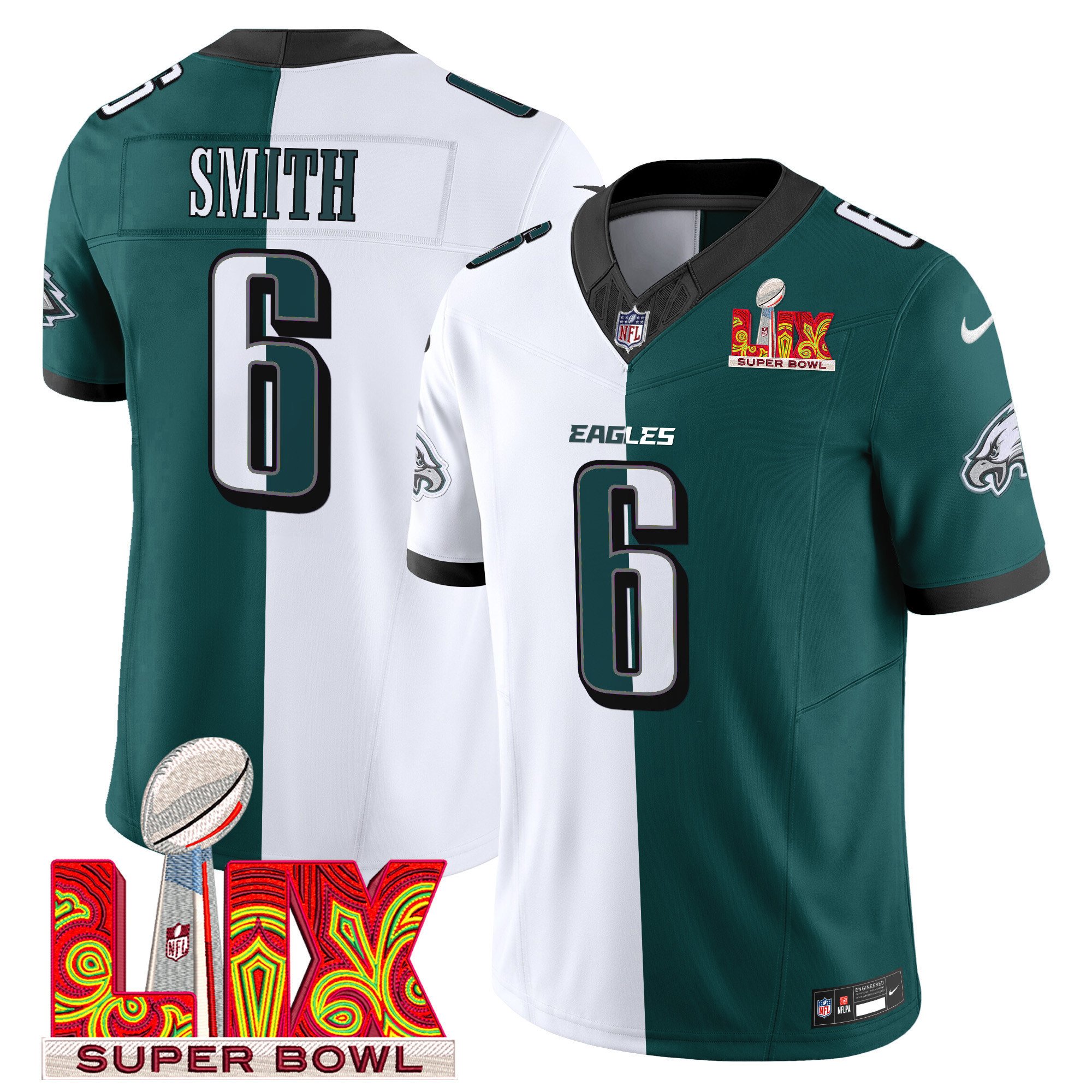 DeVonta Smith 6 Philadelphia Eagles Super Bowl Champions LIX Patch Vapor Limited Split NFL Jersey Men's