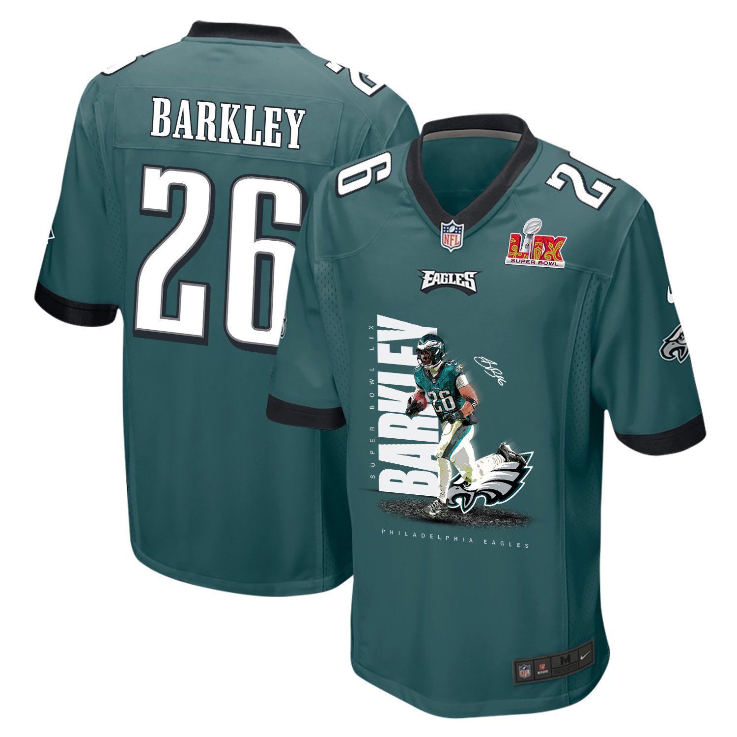 Saquon Barkley 26 Philadelphia Eagles Barkley No Bite' Game Midnight Green NFL Jersey Men's
