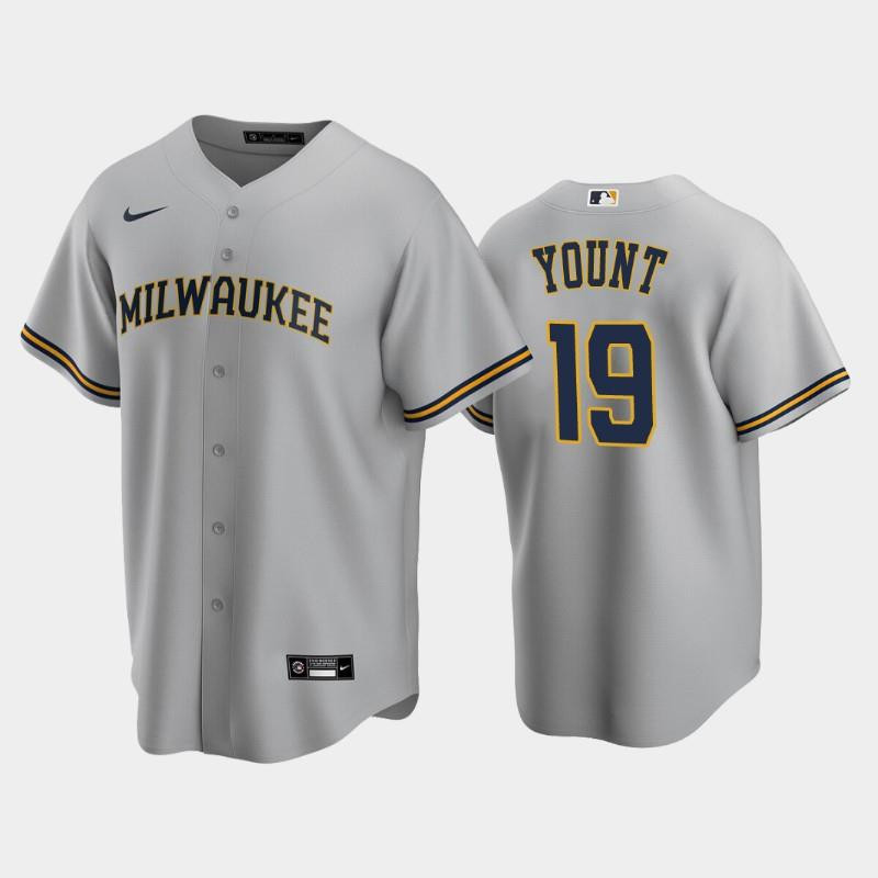 Milwaukee Brewers 19 Robin Yount Road Gray MLB Jersey Men's