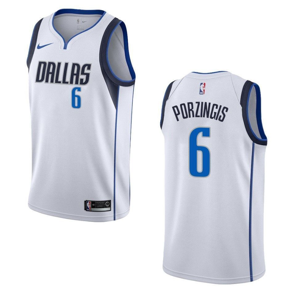 Dallas Mavericks 6 Kristaps Porzingis Association Swingman White NBA Jersey Men's