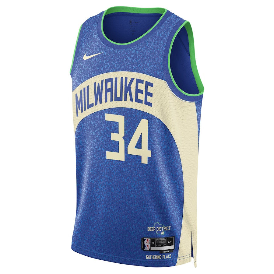 Giannis Antetokounmpo 34 Milwaukee Bucks 2023/24 Swingman City Editio Unisex Blue NBA Jersey Unisex