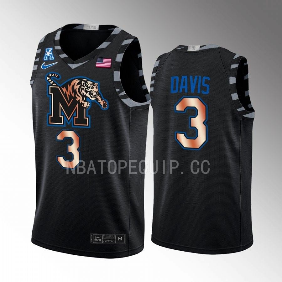 Kendric Davis 3 Memphis Tigers Black Copper College NCAA Jersey Men's