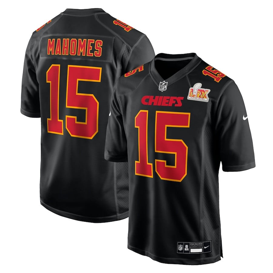 Patrick Mahomes 15 Kansas City Chiefs Super Bowl LIX Fashion Game Carbon Black NFL Jersey Men's