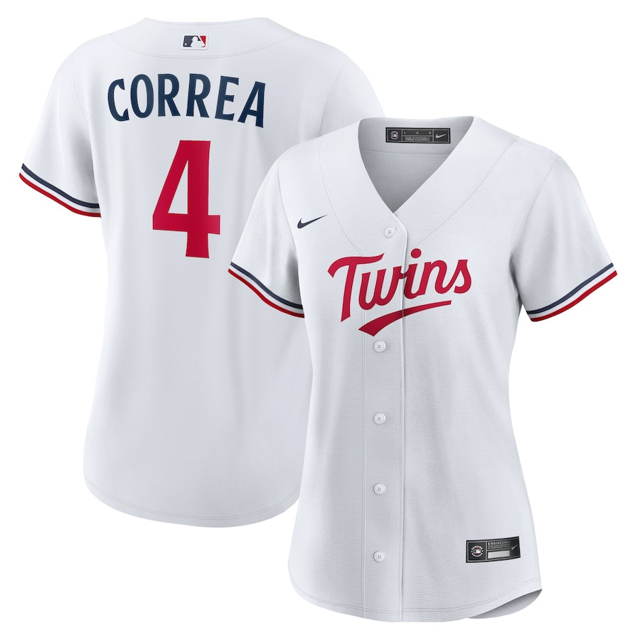 Carlos Correa 4 Minnesota Twins Team Logo Home White MLB Jersey Women's