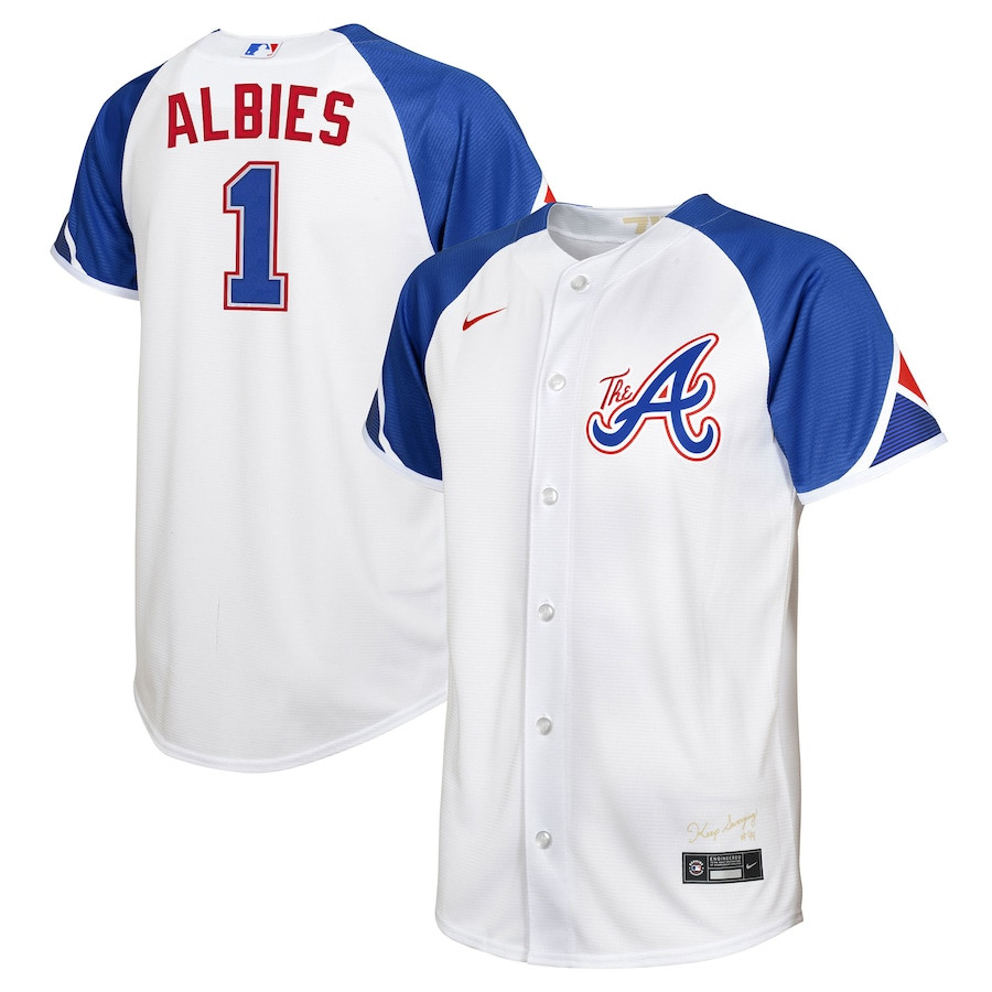 Ozzie Albies 1 Atlanta Braves 2023 City Connect White MLB Jersey Youth