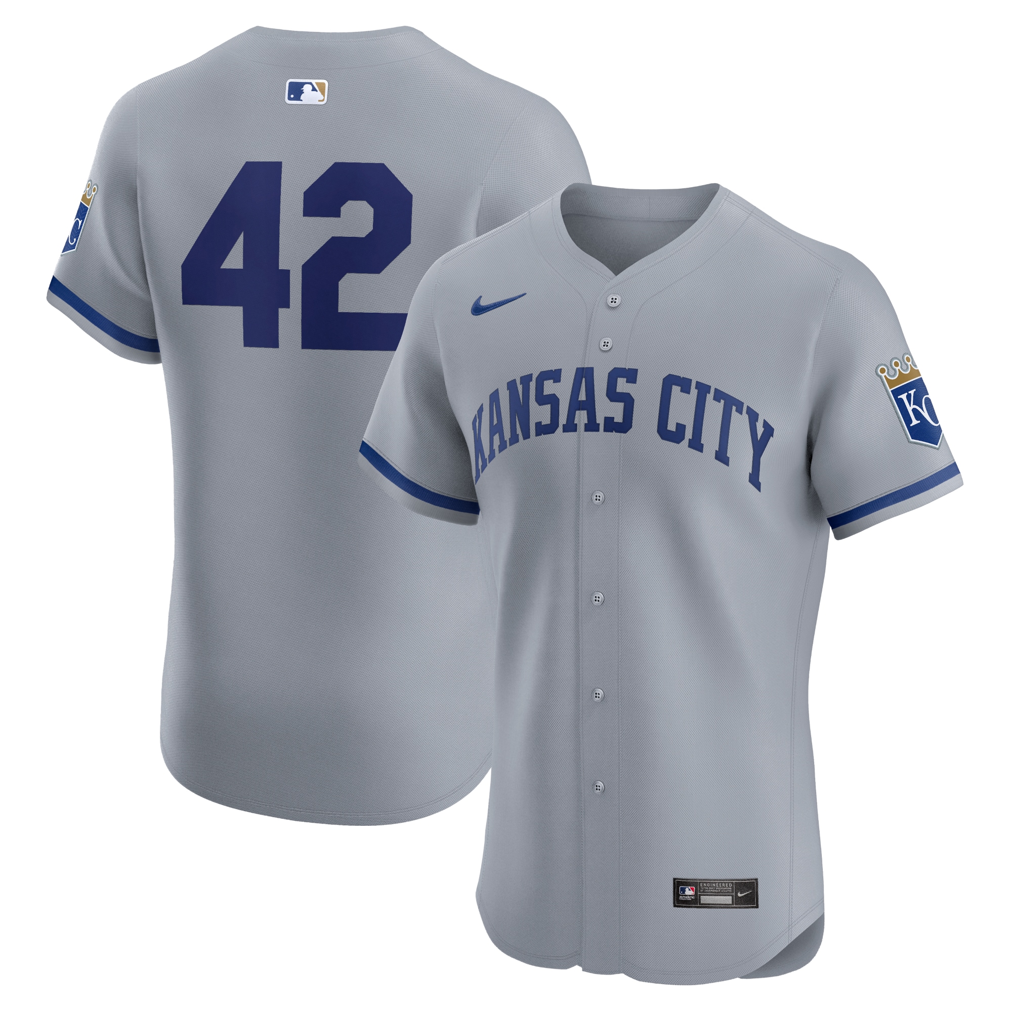 Kansas City Royals Gray Road 2024 Jackie Robinson Day Elite MLB Jersey Men's