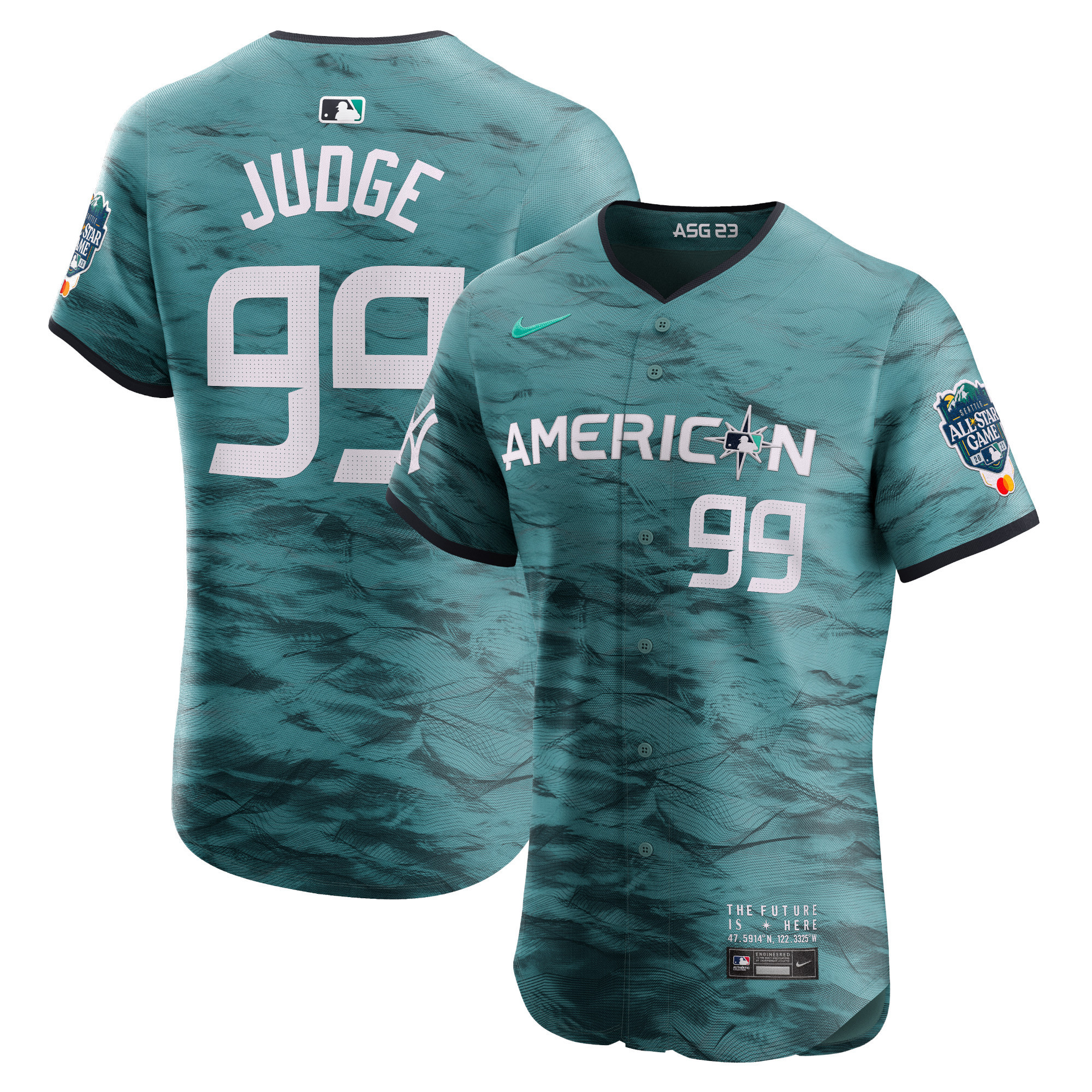 Aaron Judge 99 American League 2023 All Star Game Vapor Elite Teal MLB Jersey Men's