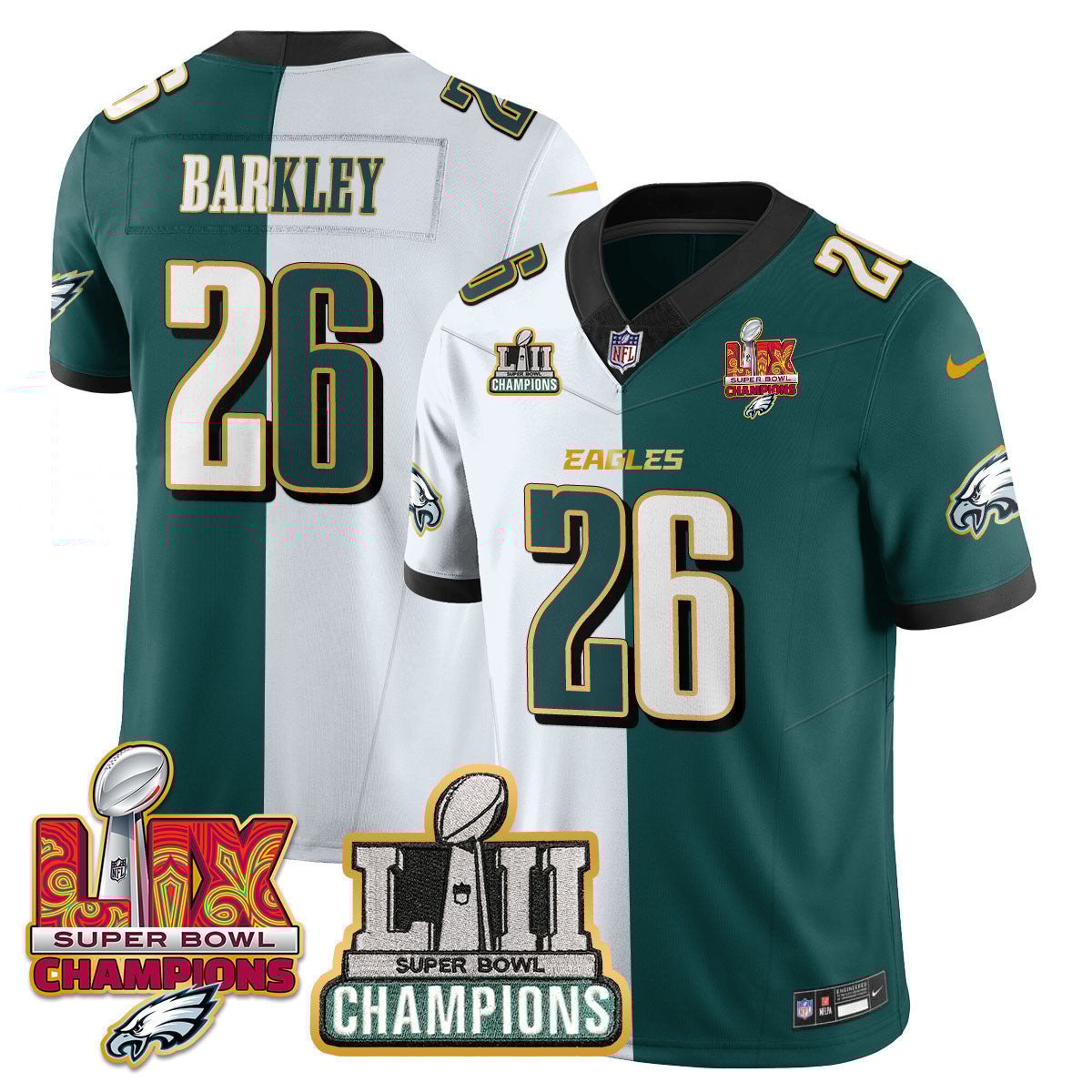 Saquon Barkley 26 Philadelphia Eagles LII-LIX Super Bowl Champions Vapor Limited Gold Split NFL Jersey Men's