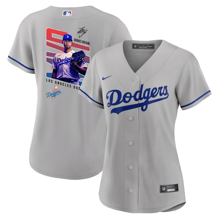 Shohei Ohtani 17 Los Angeles Dodgers Signed MVP 2023 Road Gray MLB Jersey Women's