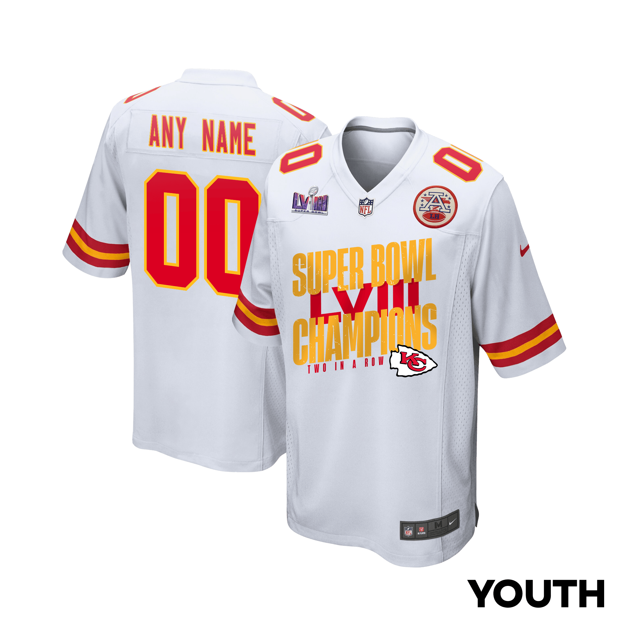 Kansas City Chiefs Super Bowl LVIII Champions Iconic Victory Game White NFL Jersey Youth
