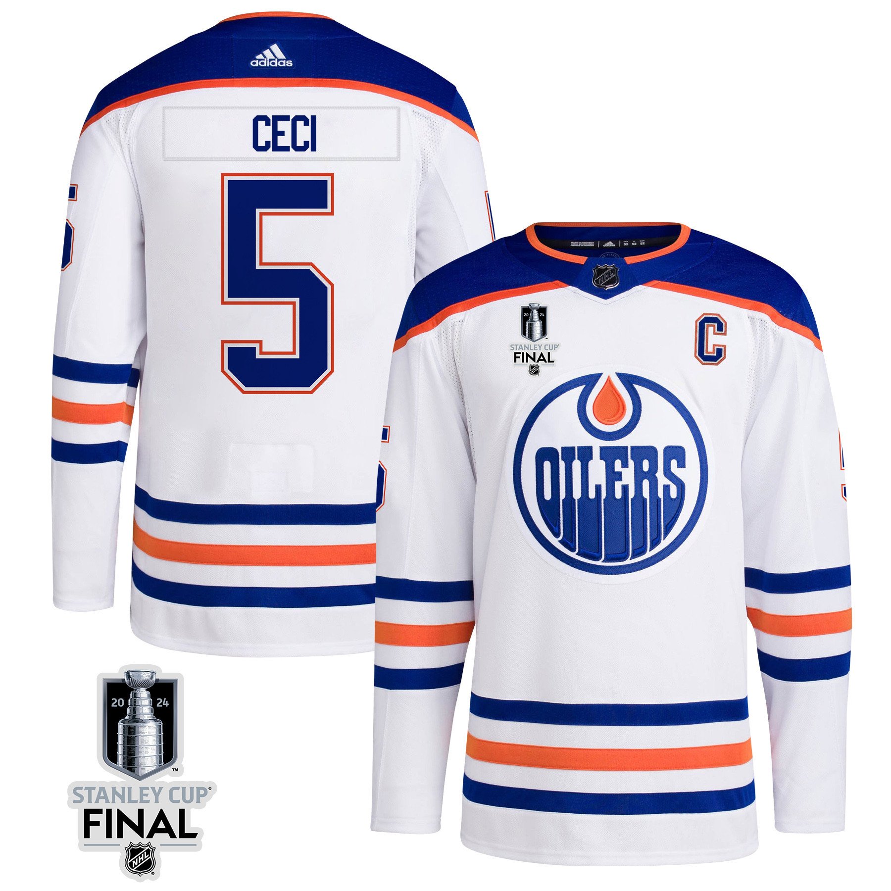 Cody Ceci 5 Edmonton Oilers 2024 STANLEY CUP Final Away White NHL Jersey Men's