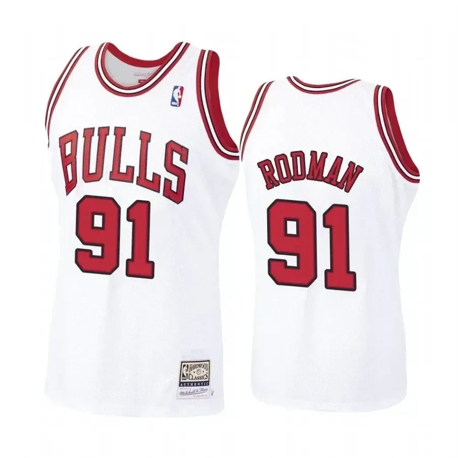 Dennis Rodman 91 Chicago Bulls White Hardwood Classics NBA Jersey Men's