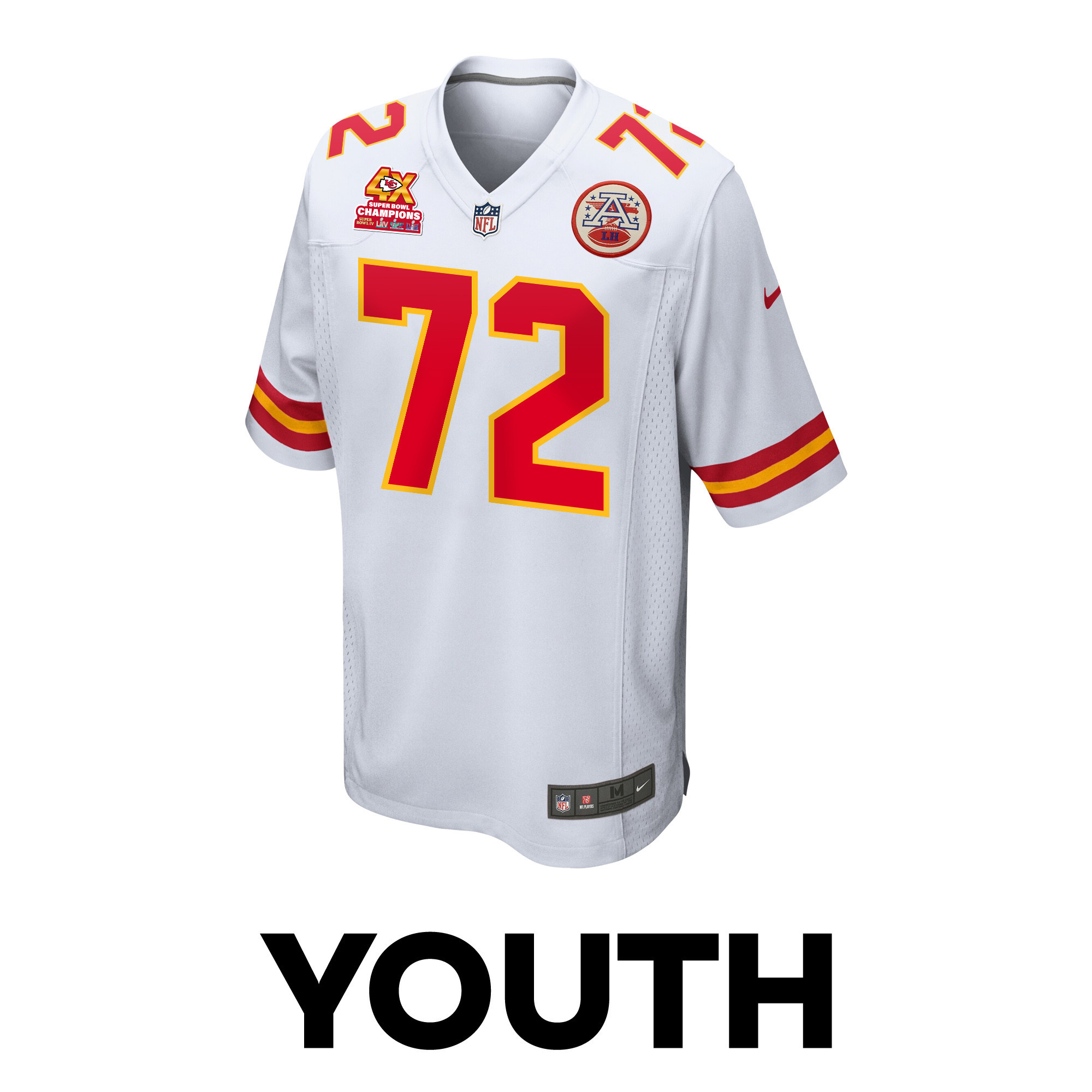 Chukwuebuka Godrick 72 Kansas City Chiefs Super Bowl LVIII Champions 4X Game White NFL Jersey Youth
