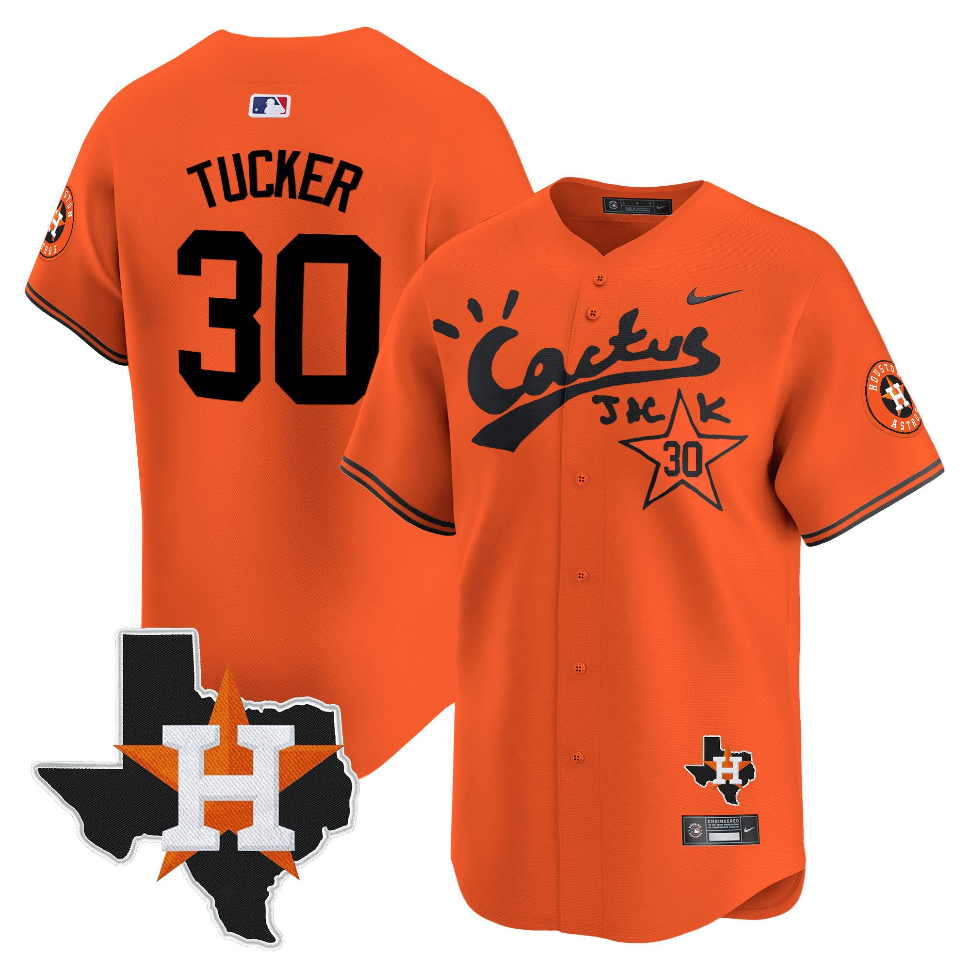 Kyle Tucker 30 Houston Astros Cactus Jack Houston Patch Orange Limited Men MLB Jersey Men's