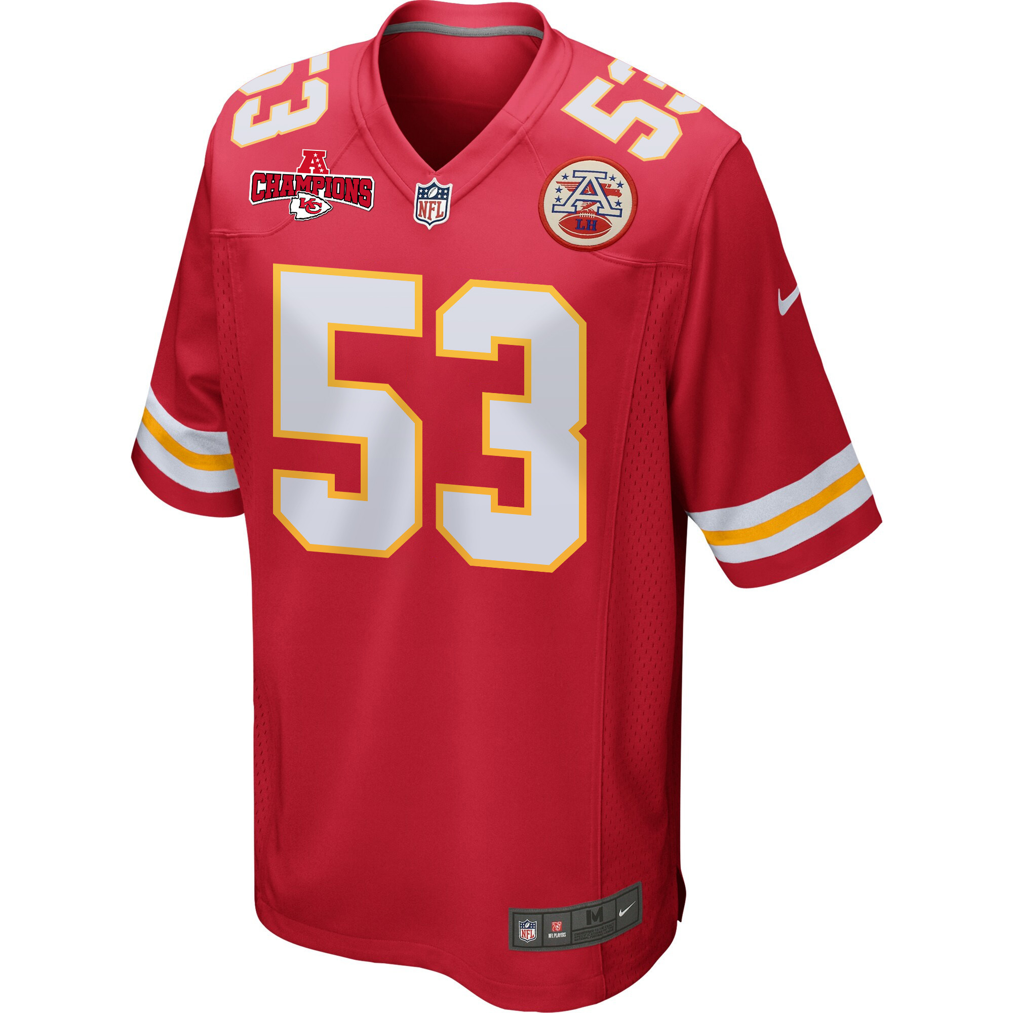 BJ Thompson 53 Kansas City Chiefs AFC Champions Patch Game Red NFL Jersey Men's