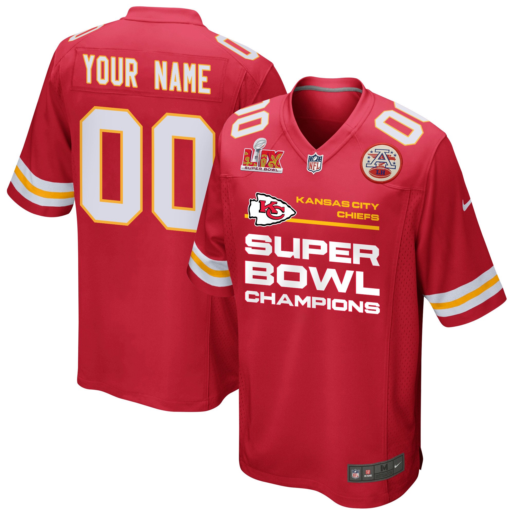 Kansas City Chiefs Super Bowl LIX Champions Straight Text Game Custom Red NFL Jersey Men's