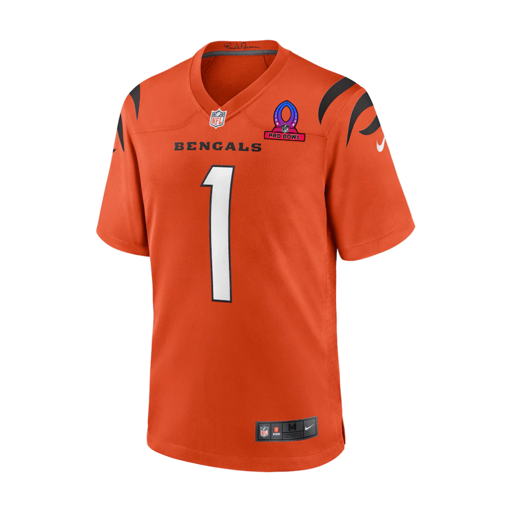 Ja'Marr Chase 1 Cincinnati Bengals 2025 Pro Bowl Patch Game Orange NFL Jersey Men's
