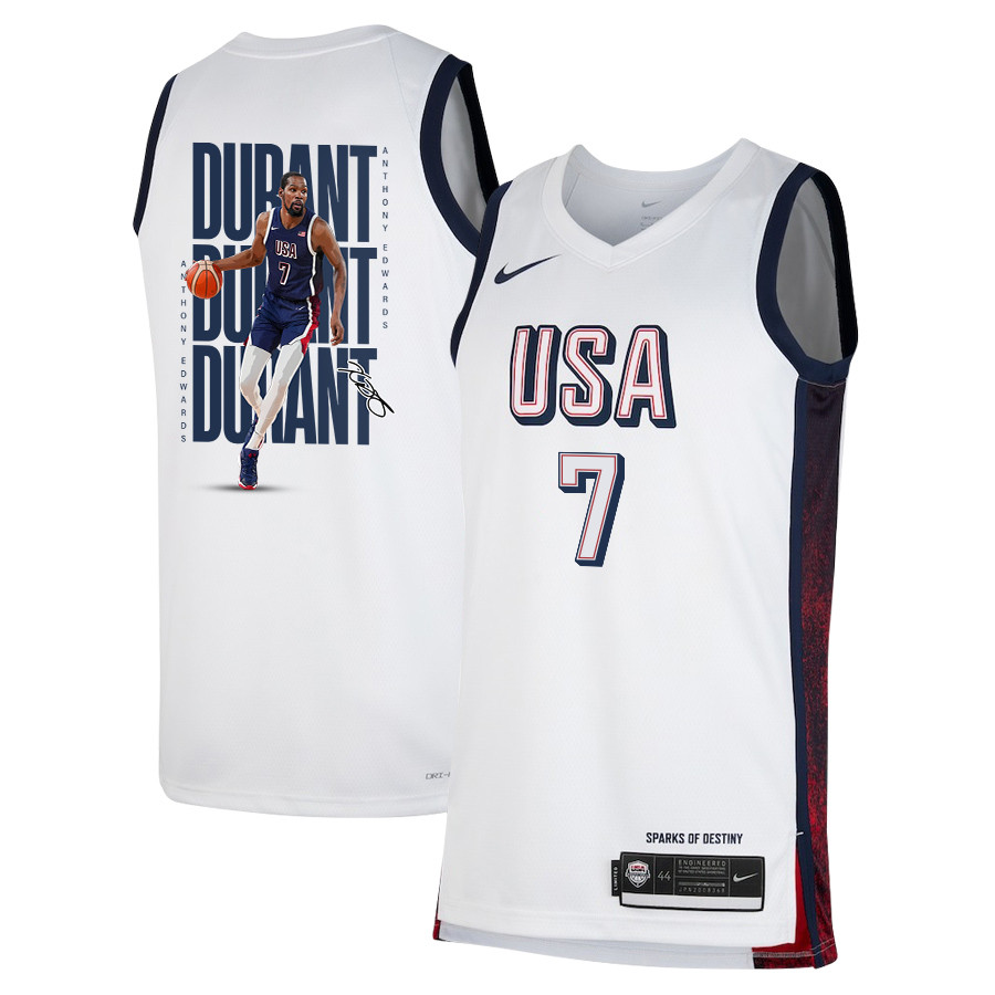Kevin Durant 7 Key Player USA Unisex 2024 Swingman Player White NBA Jersey Unisex