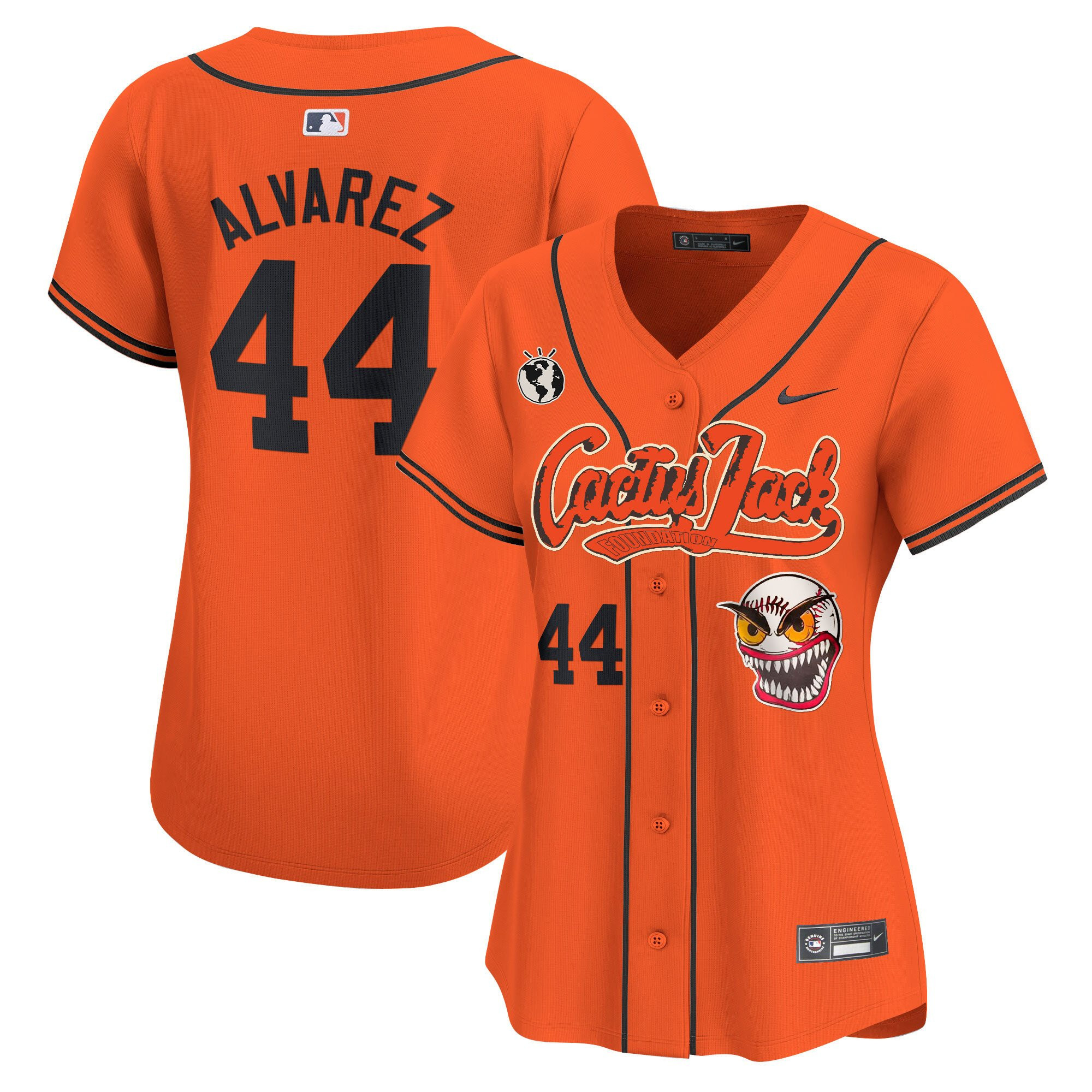 Yordan Alvarez 44 Houston Astros Cactus Jack Patch Orange MLB Jersey Women's