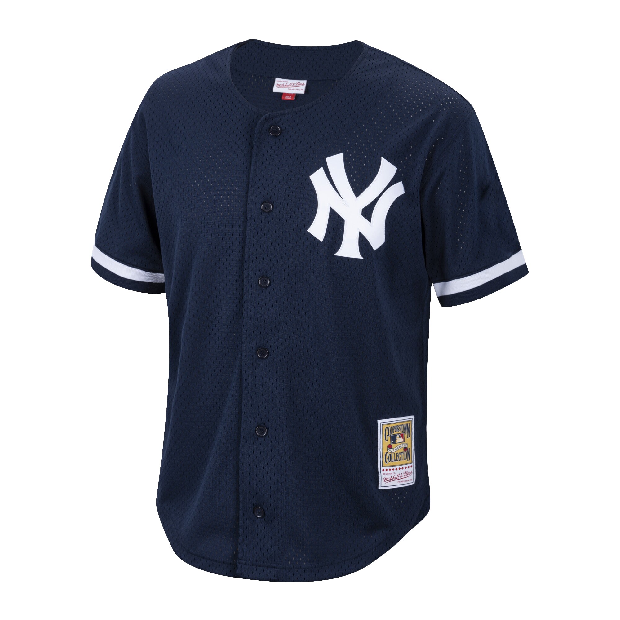 New York Yankees Bernie Williams Mitchell Ness Navy Cooperstown Collection Mesh Batting Practice Button-Up MLB Jersey Men's