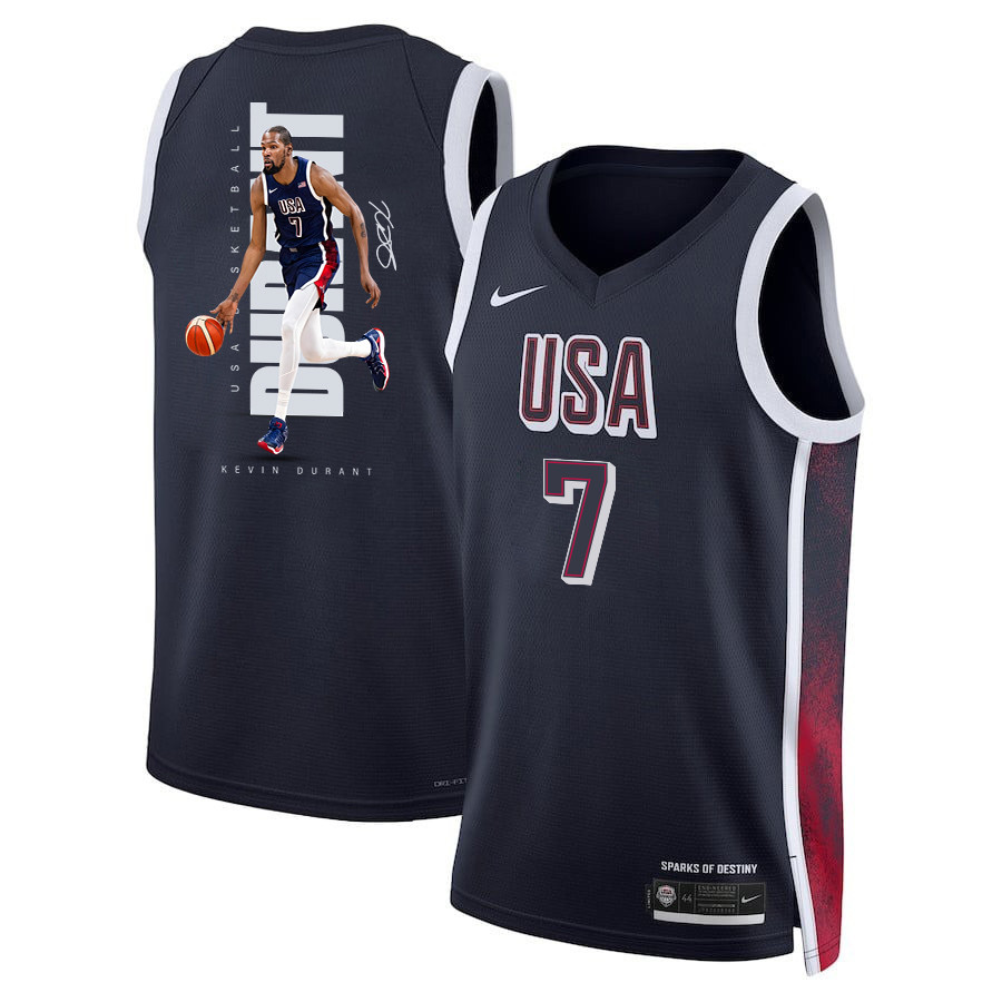 Kevin Durant 7 Olympic Paris 2024 USA Unisex 2024 Swingman Player Navy NBA Jersey Unisex