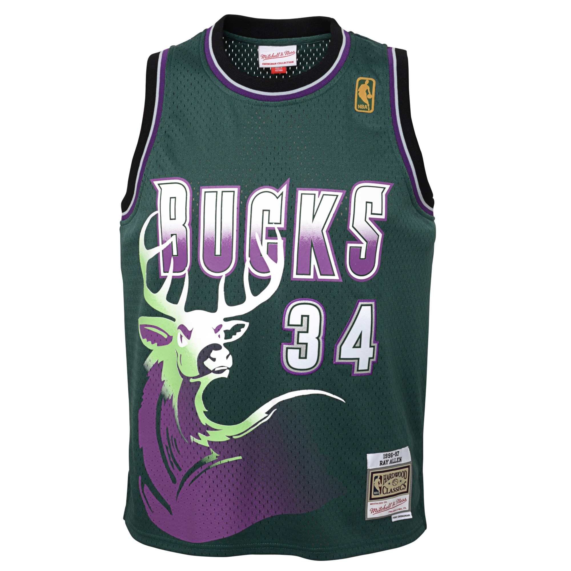 Milwaukee Bucks Ray Allen 1996-97 Hardwood Classics Swingman Fi NBA Jersey Youth