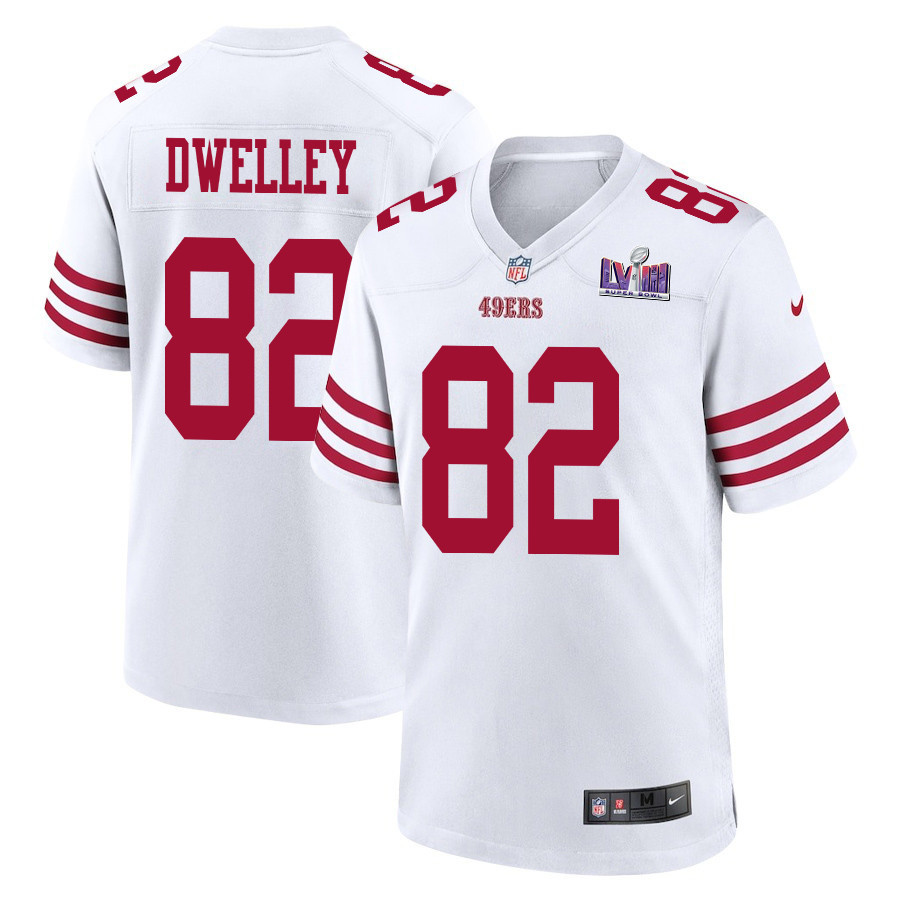 Ross Dwelley 82 San Francisco 49ers Super Bowl LVIII Patch Game White NFL Jersey Men's