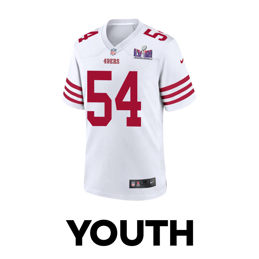 Fred Warner 54 San Francisco 49ers Super Bowl LVIII Patch Game White NFL Jersey Youth