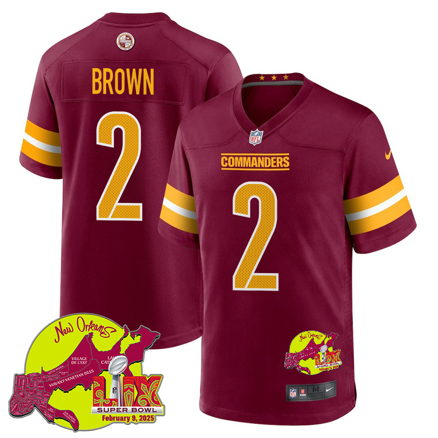 Dyami Brown 2 Washington Commanders Super Bowl LIX New Orleans Patch Game Burgundy NFL Jersey Men's