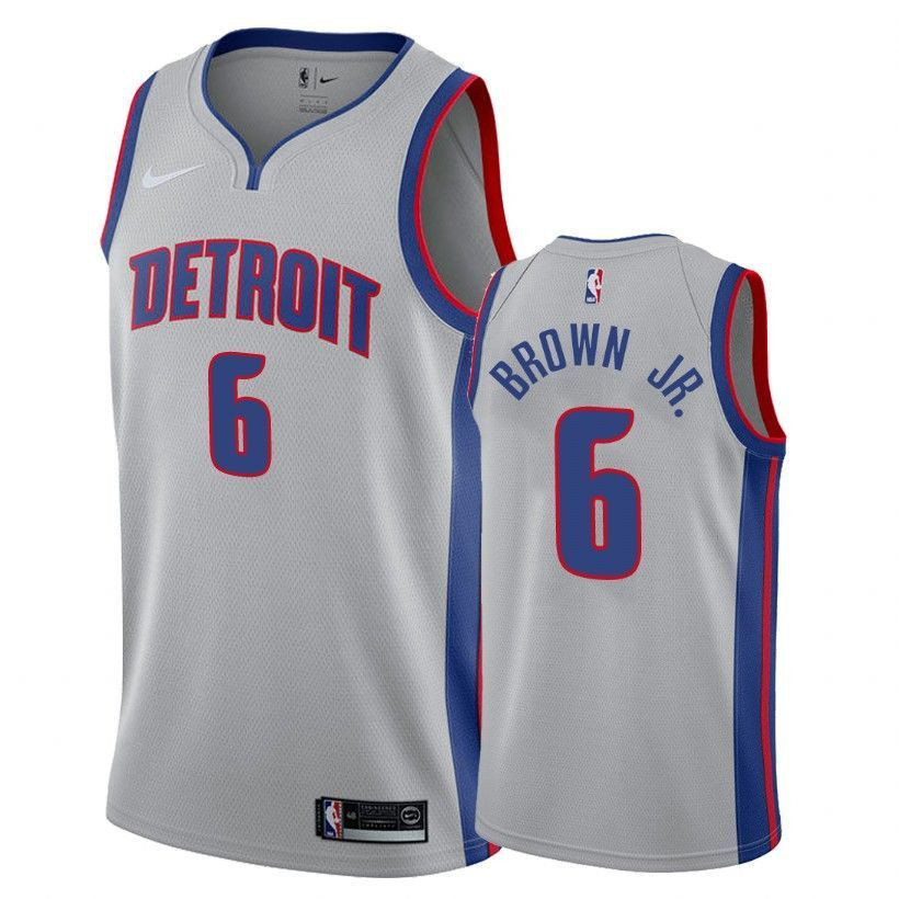 Detroit Pistons Bruce Brown Jr. 6 Statet Gray NBA Jersey Men's
