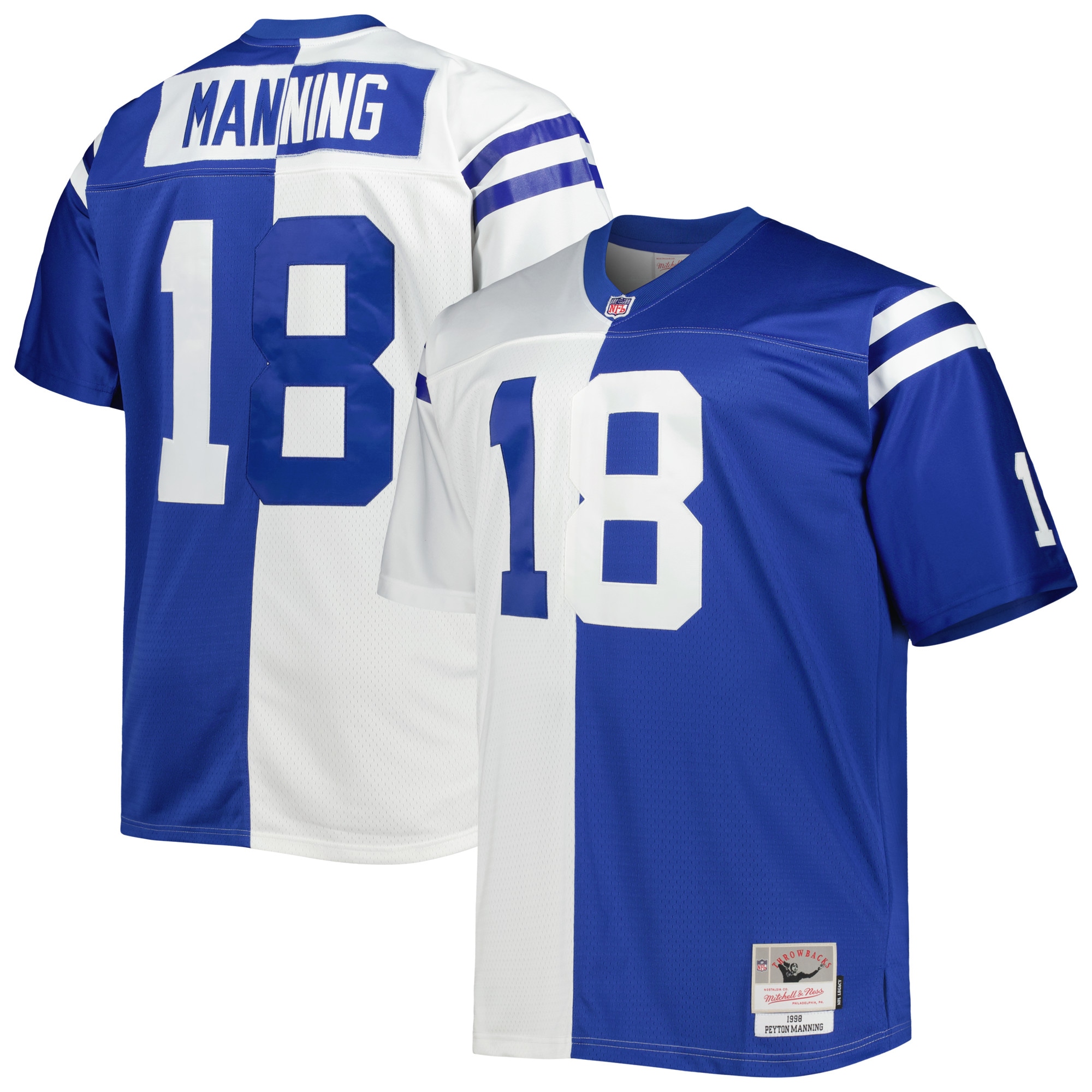 Indianapolis Colts Peyton Manning Mitchell Ness White/Royal Big Tall Split Legacy Retired Player NFL Jersey Men's