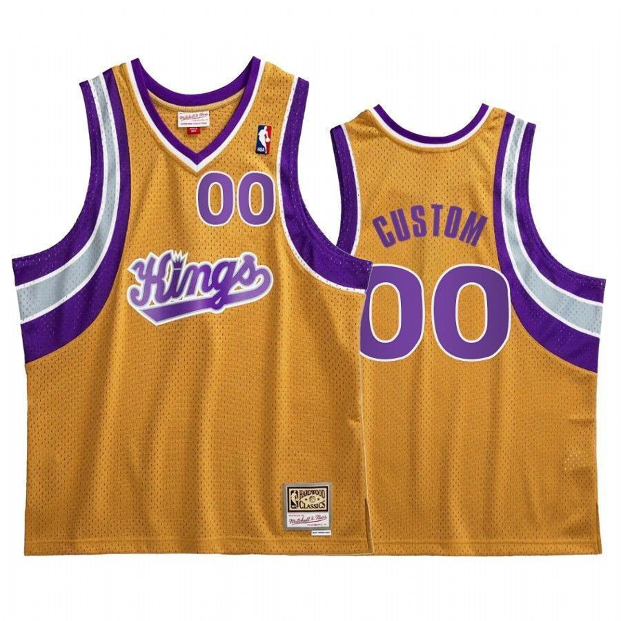 Custom 00 Sacramento Kings Gold Hardwood Classics NBA Jersey Men's
